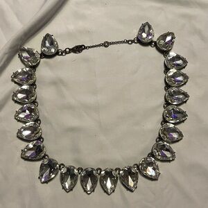 Elegant Vintage Large Rhinestone Silver Teardrop Necklace